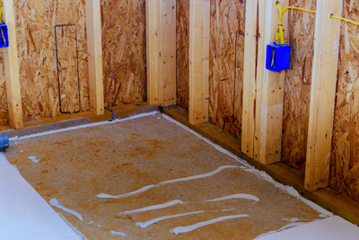 Travaux d'isolation au sol.