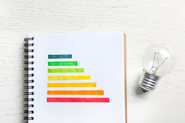 Classement des étiquettes énergétiques, couleur rouge pour  la passoire thermique.